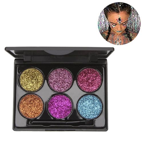 Palette De Maquillage Pailletée 6 Couleurs ¿ Fard À Paupières Scintillant Pour Le Visage, Le Corps Et Les Cheveux ¿ Idéal Pour Les Festivals Et Les Fêtes 