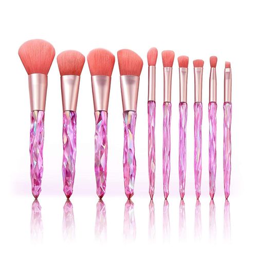 Ensemble De Pinceaux De Maquillage Professionnels Roses Avec Manches En Diamant : Pinceaux Estompeurs, Fards À Paupières Et Sourcils Pour Un Look Impeccable. 
