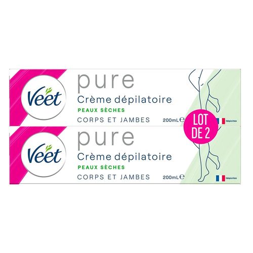 Veet Lot De 2 Crèmes Dépilatoire Pure - Corps & Jambes - Peaux Sèches - Sans Odeur D'amoniaque - 200ml 
