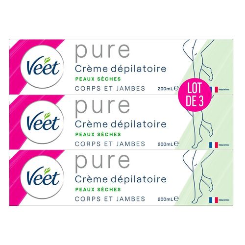 Veet Lot De 3 Crèmes Dépilatoire Pure - Corps & Jambes - Peaux Sèches - Sans Odeur D'amoniaque - 200ml 