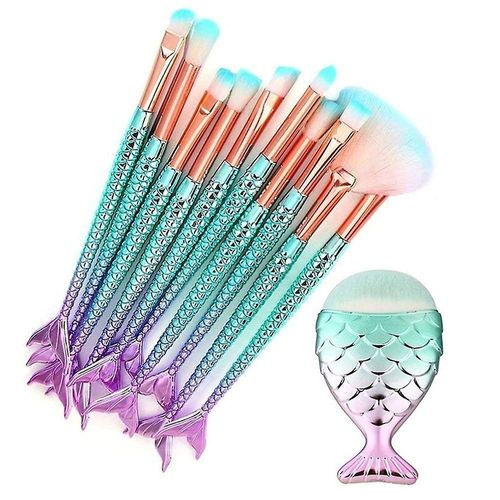 Ensemble De 11 Pinceaux De Maquillage Sirène 3d ¿ Pinceaux Pour Les Yeux Et Le Fond De Teint De Qualité Supérieure Pour Un Maquillage Impeccable 