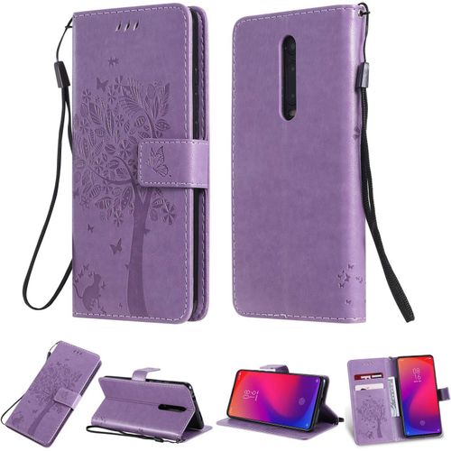 Coque Compatible Avec Xiaomi Mi 9t Pro/Redmi K20 Pro Cuir Flip Étui/Portefeuille Case Cover Housse Tpu Silicone Baum Und Katze Light Purple