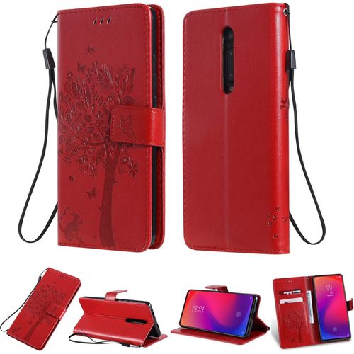 Coque Compatible Avec Xiaomi Mi 9t Pro/Redmi K20 Pro Cuir Flip Étui/Portefeuille Case Cover Housse Tpu Silicone Baum Und Katze Crimson