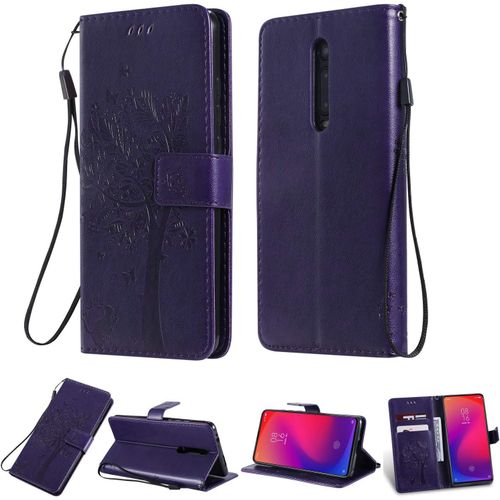 Coque Compatible Avec Xiaomi Mi 9t Pro/Redmi K20 Pro Cuir Flip Étui/Portefeuille Case Cover Housse Tpu Silicone Baum Und Katze Purple
