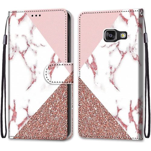 Coque Portefeuille Compatible Avec Samsung Galaxy A3 2016/Sm A310f Flip Étui Case Position De La Carte Et Fonction Support Marbré Rose