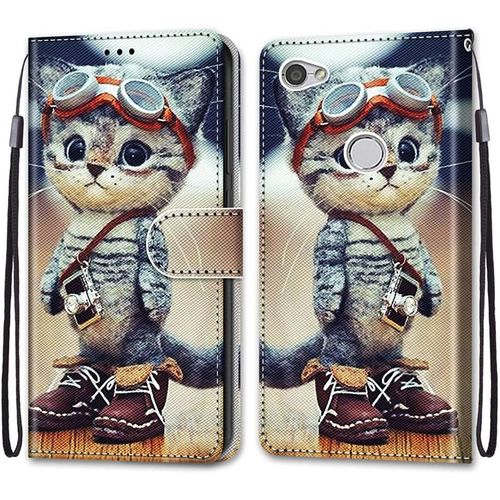 Coque Portefeuille Pour Xiaomi Redmi Note 5a Prime/Note 5a / Y1, Flip Étui Case Position De La Carte Et Fonction Support - Caméra Chaton