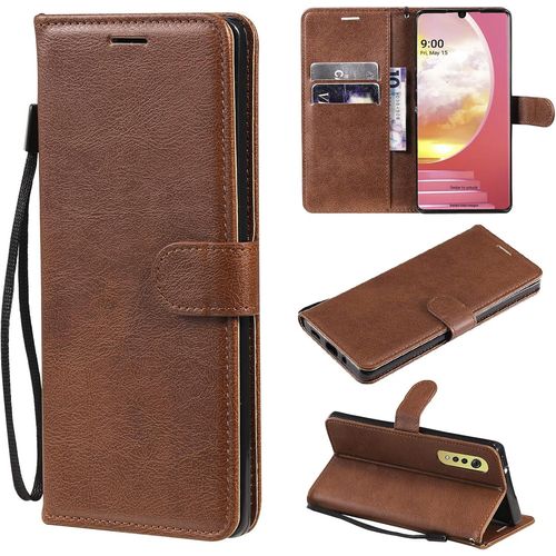 Coque Pour Google Pixel 4 Premium Pu Flip Portefeuille Étui Housse Pour Google Pixel 4 Couleur Solide Case Tpu Antichoc Fermeture Magnétique Brun Foncé