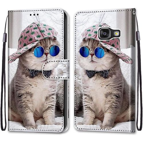 Coque Portefeuille Compatible Avec Samsung Galaxy A3 2016/Sm A310f Flip Étui Case Position De La Carte Et Fonction Support Chaton Avec Arc