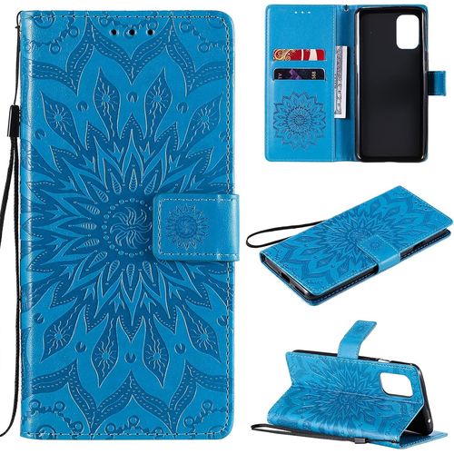 Coque Compatible Avec Oneplus 8t - Cuir Flip Étui/Portefeuille Case Cover Housse Tpu Silicone - Sun Flower - Blue