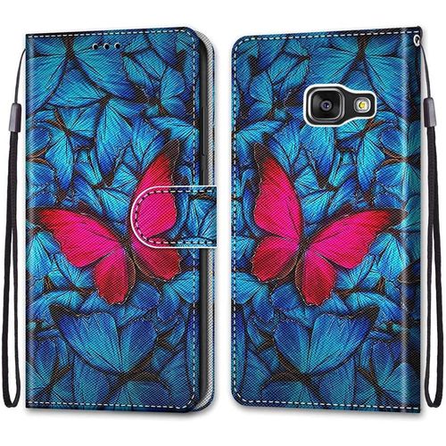 Coque Portefeuille Compatible Avec Samsung Galaxy A3 2016/Sm A310f Flip Étui Case Position De La Carte Et Fonction Support Papillon Rouge