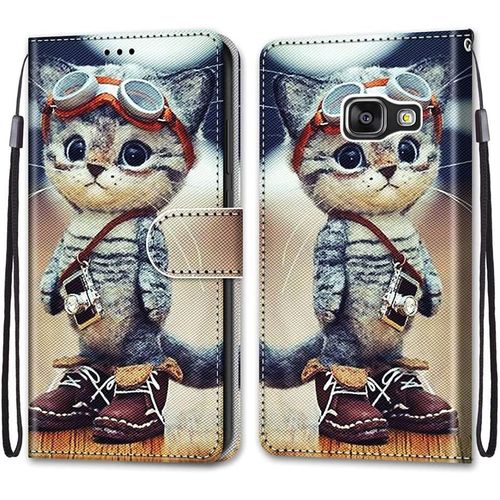 Coque Portefeuille Pour Samsung Galaxy A3 2016/Sm A310f Flip Étui Case Position De La Carte Et Fonction Support Caméra Chaton