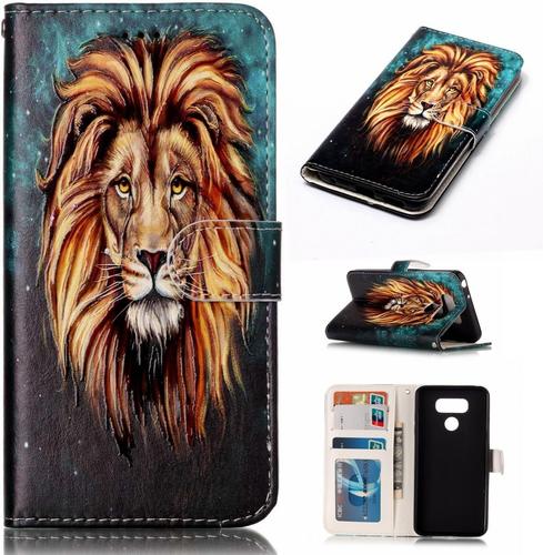 Coque Compatible Avec Lg G6 Etui De Protection Anti Choc Intérieur En Tpu Fonction Support Fermeture Magnétique Silicone Bumper Fashion Cover Lion