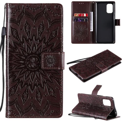 Coque Compatible Avec Oneplus 8t - Cuir Flip Étui/Portefeuille Case Cover Housse Tpu Silicone - Sun Flower - Brown