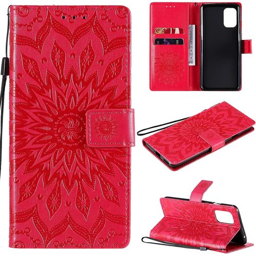 Coque Compatible Avec Oneplus 8t - Cuir Flip Étui/Portefeuille Case Cover Housse Tpu Silicone - Sun Flower - Red