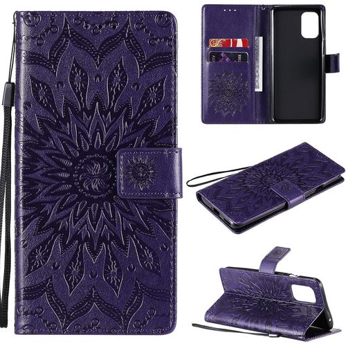 Coque Compatible Avec Oneplus 8t - Cuir Flip Étui/Portefeuille Case Cover Housse Tpu Silicone - Sun Flower - Purple