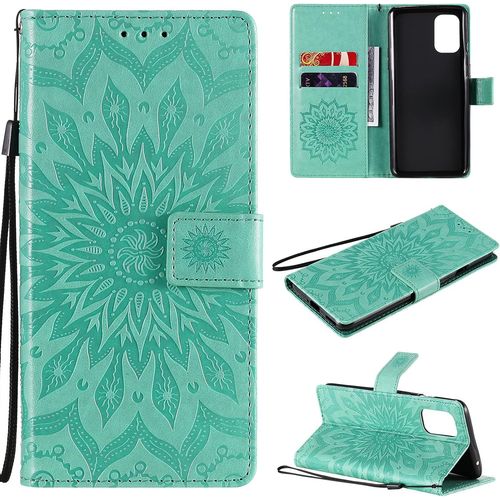 Coque Compatible Avec Oneplus 8t - Cuir Flip Étui/Portefeuille Case Cover Housse Tpu Silicone - Sun Flower - Green