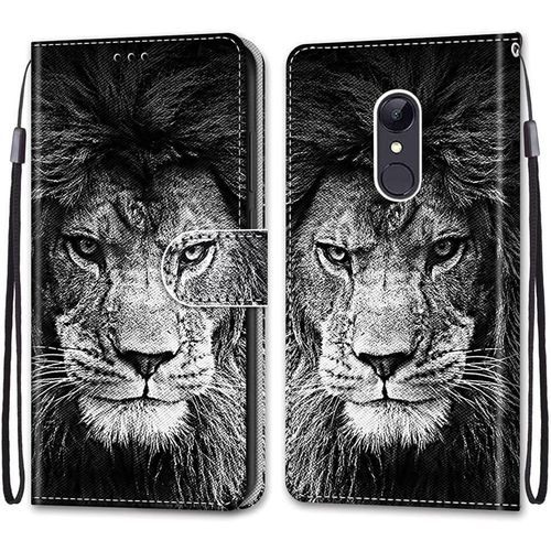 Coque Portefeuille Pour Xiaomi Redmi 5 Plus, Flip Étui Case Position De La Carte Et Fonction Support - Lion Noir