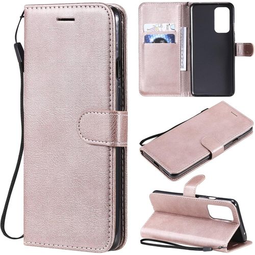 Coque Compatible Avec Oneplus 9 Premium Pu Flip Portefeuille Étui Housse Pour Oneplus 9 Couleur Solide Case Tpu Antichoc Fermeture Magnétique Or Rose