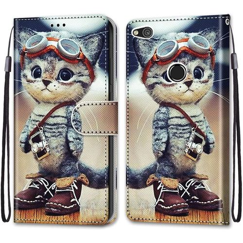 Coque Portefeuille Compatible Avec Huawei P8 Lite 2017/Honor 8 Lite Flip Étui Case Position De La Carte Et Fonction Support Caméra Chaton