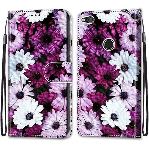 Coque Portefeuille Compatible Avec Huawei P8 Lite 2017/Honor 8 Lite Flip Étui Case Position De La Carte Et Fonction Support Mauve Blanc Rose