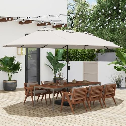 Costway Parasol De Jardin Double Xxl 464x286x198cm -Base Inclus 2 Sacs De Sable -Anti Uv 12 Baleines - Manivelle Rectangulaire Beige