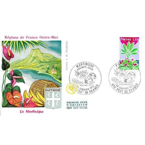 France 1977, Très Belle Enveloppe 1er Jour, Timbre Yvert 1915, Régions De France Outre-Mer, La Martinique, Cachet De Fort De France.