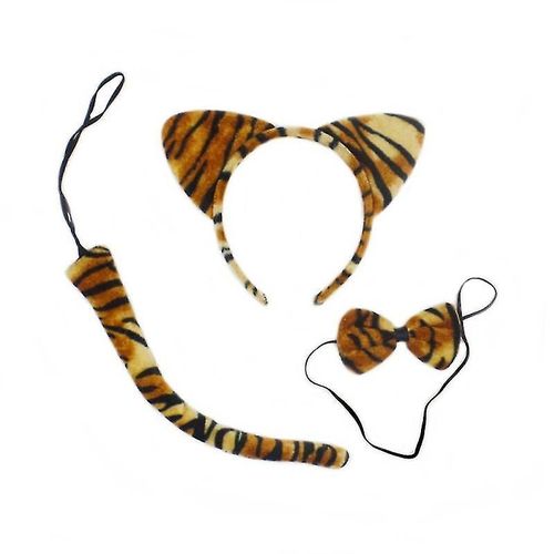 Adorable Ensemble 3 Pièces Pour Enfants : Serre-Tête, N?ud Papillon Et Queue De Chat ¿ Costume De Cosplay À Rayures De Tigre Pour Fêtes Et Halloween