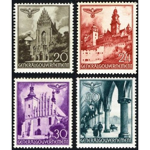 Pologne, Occupation Allemande, General Gouvernement 1940, Beaux Timbres Neufs* Yvert 60 61 62 63, Église Des Dominicains, Château De La Wawel Et Arcades À Cracovie, Vielle Église À Lublin.