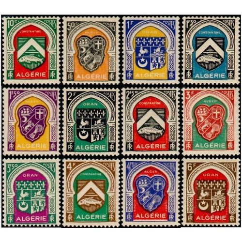 Algérie, Département Français 1947, Très Belle Série Cimplète 12 Timbres Neufs** Luxe Yvert 254 À 265, Armoiries D'alger, Constantine Et Oran Dans Divers Coloris.
