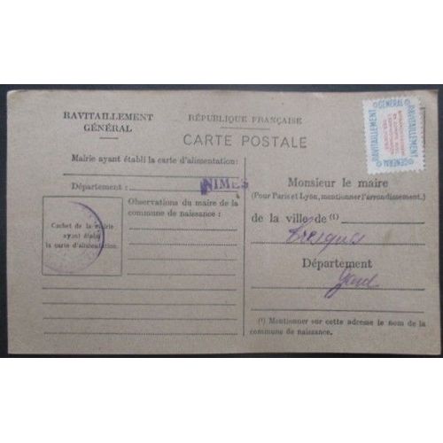 France Service N°15a Sur Carte De Ravitaillement De Nimes (Gard) Pour Tresques (Gard)