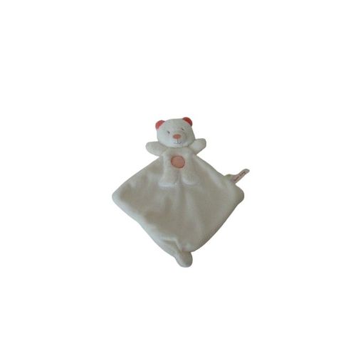 Doudou ours plat losange 24 cm – Sucre d'Orge – Blanc pêche rose – Comme neuf