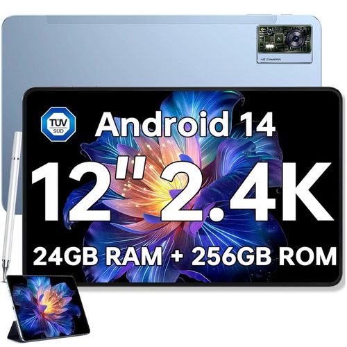 Tablette OUKITEL OT5S 12 Pouces 24 Go RAM + 256 Go ROM (TF 2To), 8250mAh/18W Android 14 Dual 4G LTE Tablette/5G WiFi Widevine L1/Facial ID - Bleu