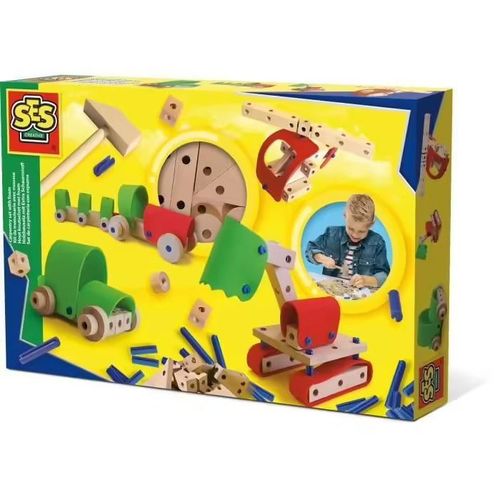 Kit De Menuiserie Enfant - Spécial Création De Véhicules - 46 Pieces En Bois Et En Mousse