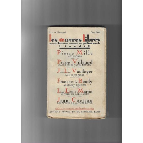 Les Oeuvres Libres. Numéro 21 De Mars 1923. Jean Cocteau,Pierre Mille, Pierre Villetard, J.L.V. Vaudoyer...