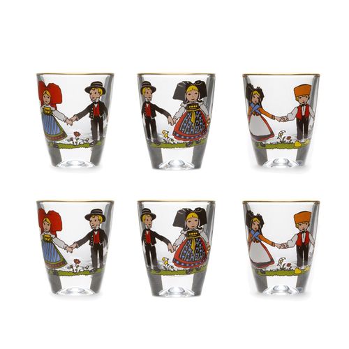 Coffret De 6 Petits Verres À Eau De Vie, Motif Hansi