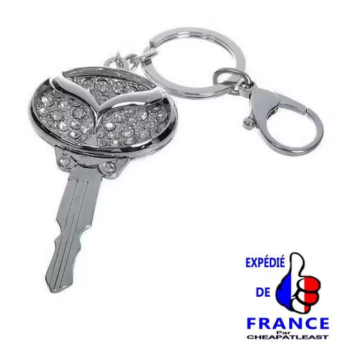Idée Cadeau: Porte-Clés Bijou 3d - Mazda - Métal Argenté & Strass - Forme Clef 7 X 5 Cm -
