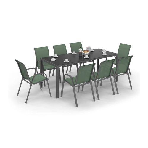 Salon De Jardin Madrid Table 190 Cm Et 8 Chaises Empilables Vert Olive