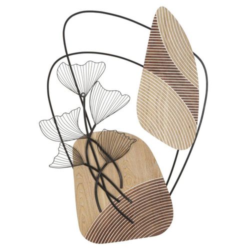 Décoration en Métal et Bois Feuille 54, Marron, 70x3x100 cm, Epikasa