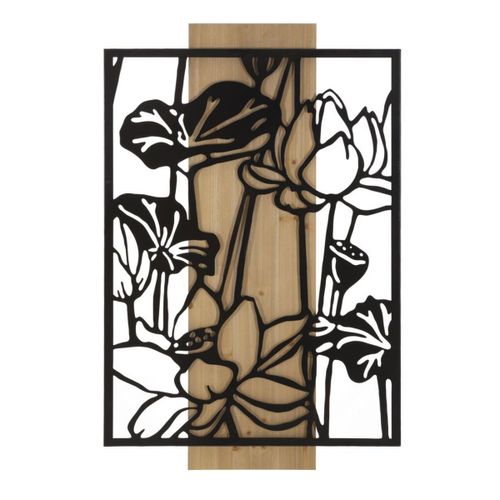 Décoration en Métal et Bois Fleurs 55, Marron, 60x2x90 cm, Epikasa