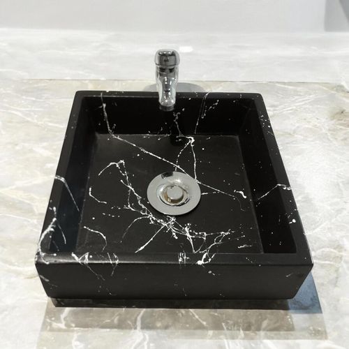 Vasque À Poser En Béton Noir Marbre 32x32x10 ,Fabriqué Artisanalement En France Par Gakeal