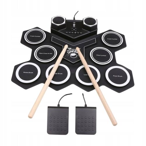 Kit De Batterie Électronique Avec Haut-Parleur Stéréo Intégré Et Prise Casque Blanc