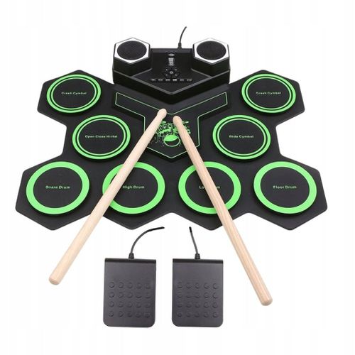 Kit De Batterie Électronique Avec Haut-Parleur Stéréo Intégré Et Prise En Charge Des Écouteurs, Vert