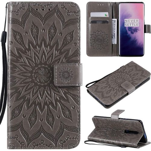 Coque Pour Oneplus 8 - Cuir Flip Étui/Portefeuille Case Cover Housse Tpu Silicone - Sun Flower - Gray