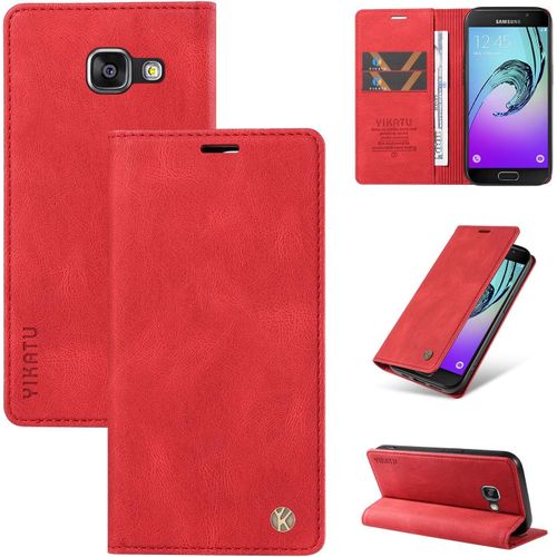 Coque Pour Samsung Galaxy A3 2016 / Sm-A310f, Premium En Cuir Pu Antichoc Anti-Rayures Flip Case, Etui Portefeuille Magnétique Support Fonction Coque De Protection Rouge