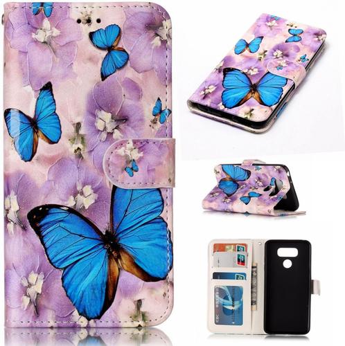 Coque Pour Lg G6 Etui De Protection Anti Choc Intérieur En Tpu Fonction Support Fermeture Magnétique Silicone Bumper Fashion Cover Papillon Bleu