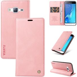 Coque Pour Samsung Galaxy J3 2016 / J310, Premium En Cuir Pu Antichoc Anti-Rayures Flip Case, Etui Portefeuille Magnétique Support Fonction Coque De Protection Rose