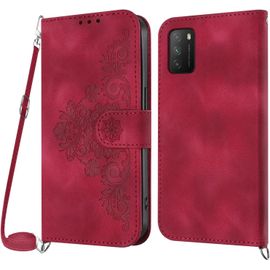 Coque Xiaomi Poco M3 / Redmi 9t / Redmi 9 Power Avec Cordon, Etui Avec Cordon Collier, Etui Portefeuille Protection Housse En Cuir Pu Avec Bandoulière Réglable Lanyard Case Cover Rouge