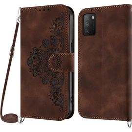 Coque Xiaomi Poco M3 / Redmi 9t / Redmi 9 Power Avec Cordon, Etui Avec Cordon Collier, Etui Portefeuille Protection Housse En Cuir Pu Avec Bandoulière Réglable Lanyard Case Cover Marron