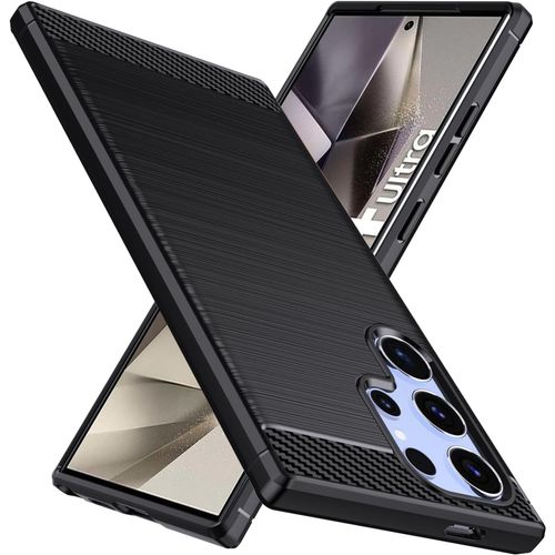 Coque Pour Samsung Galaxy S24 Ultra 5g 6.8'' 2024,Premium Tpu Souple & Fibre De Carbone Housse Samsung S24 Ultra Antichoc, Anti-Rayures, Anti-Dérapante, Etui De Protection S24 Ultra,Noir