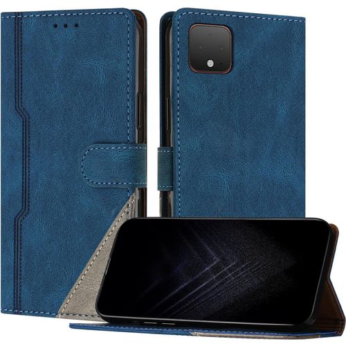 Étui Pour Google Pixel 4, Housse En Cuir Pu Avec Protection Antichoc Tpu Fonction Support Porte-Cartes Antichoc Magnétique Coque Pour Google 4 - Bleu